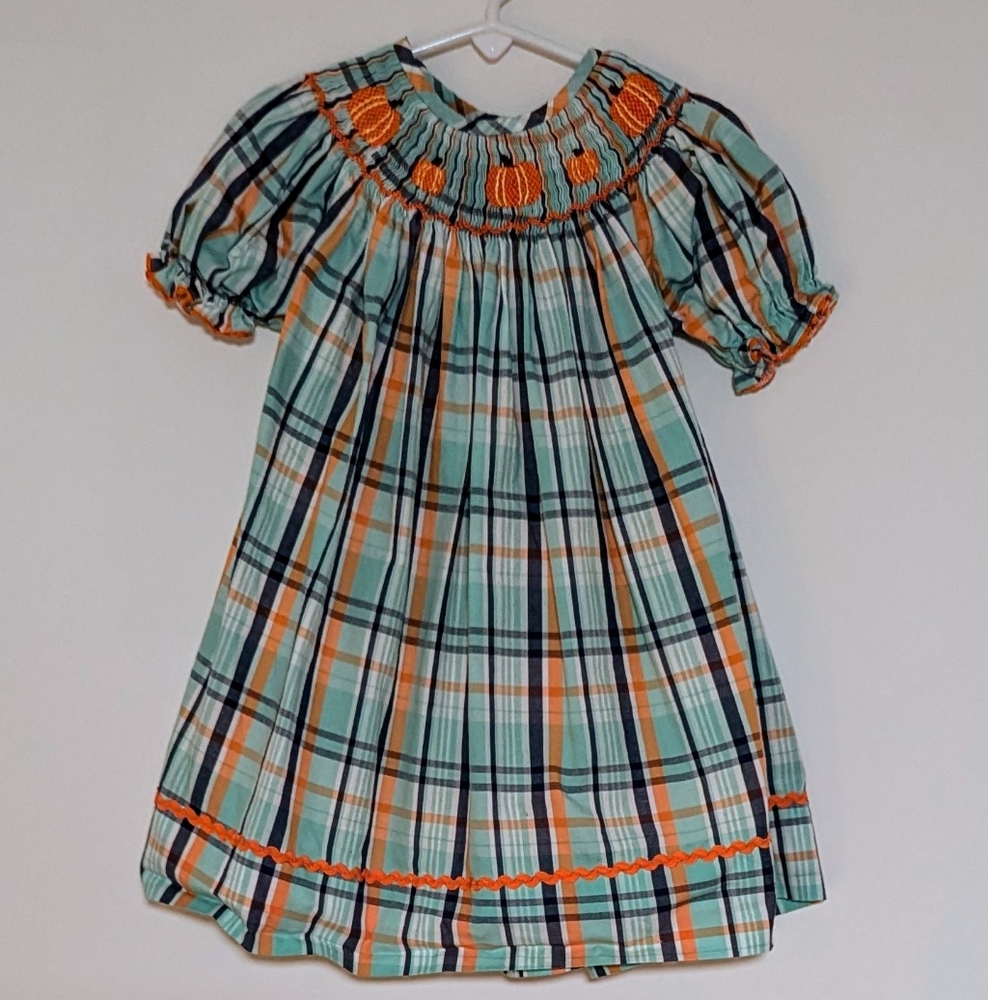 Boutique Smocked Plaid Pumpkin Dress 12M